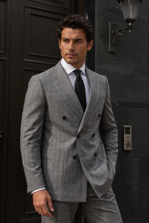 Мужской костюм двубортный серый Battista