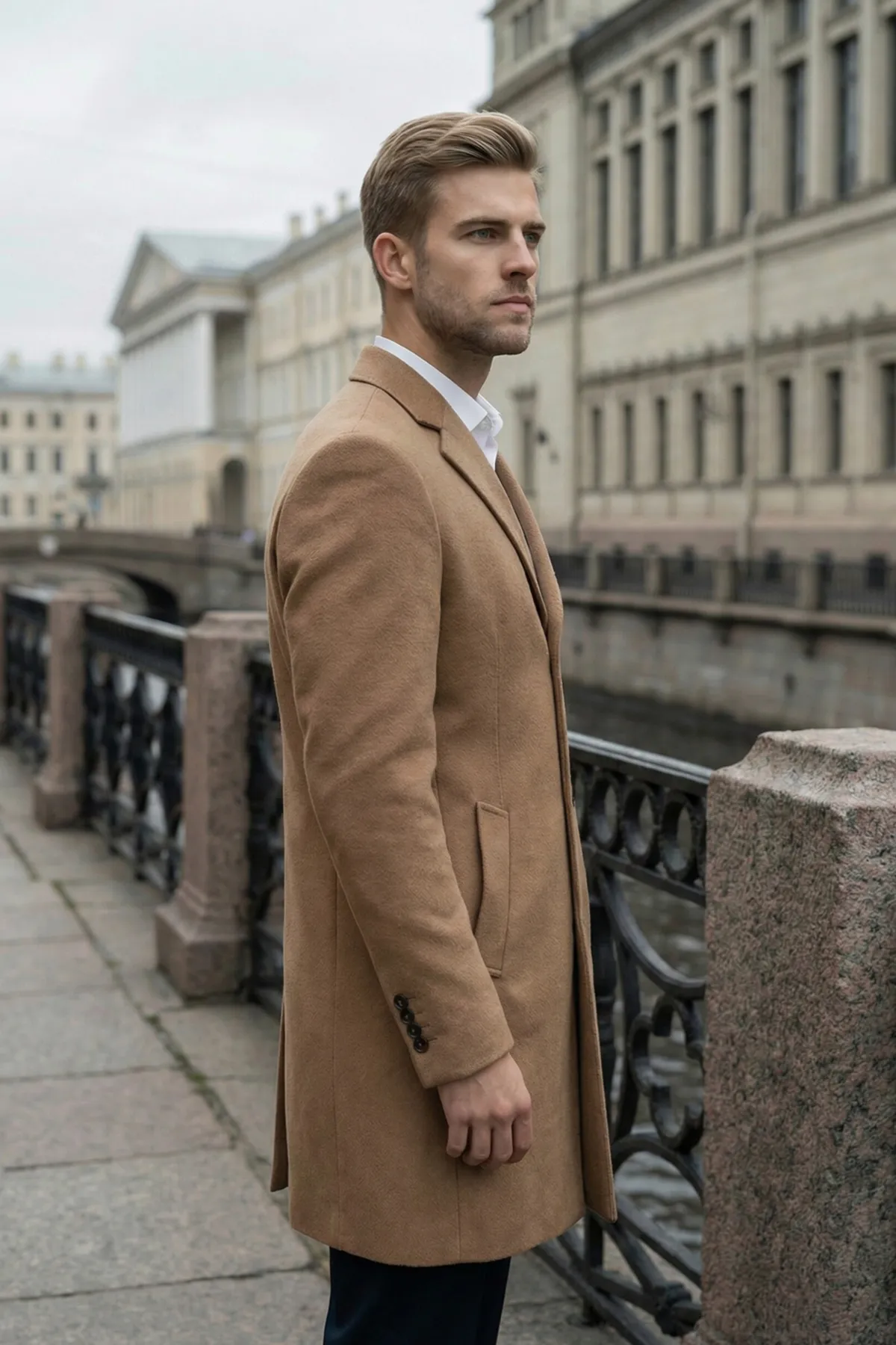 Мужское бежевое пальто Stiven